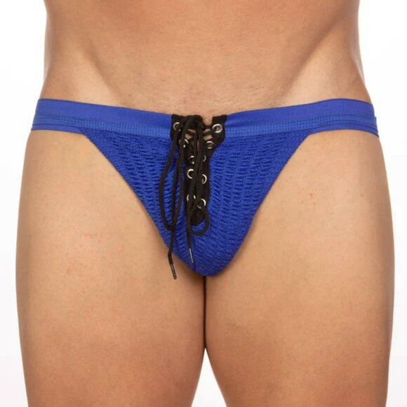 FIZX Mark by Undergear Solid Knit Lace-up Athletic Supporter/Jock- Blue / Black - Picture 13 of 13